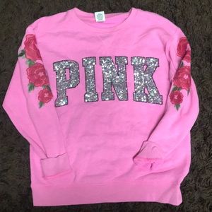 rose embroidered pink sweatshirt